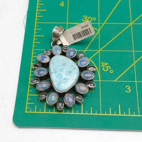 Larimar Opal Gemstone Pendant Sterling Silver Setting Blue Iridescent Stones - Picture 6 of 7